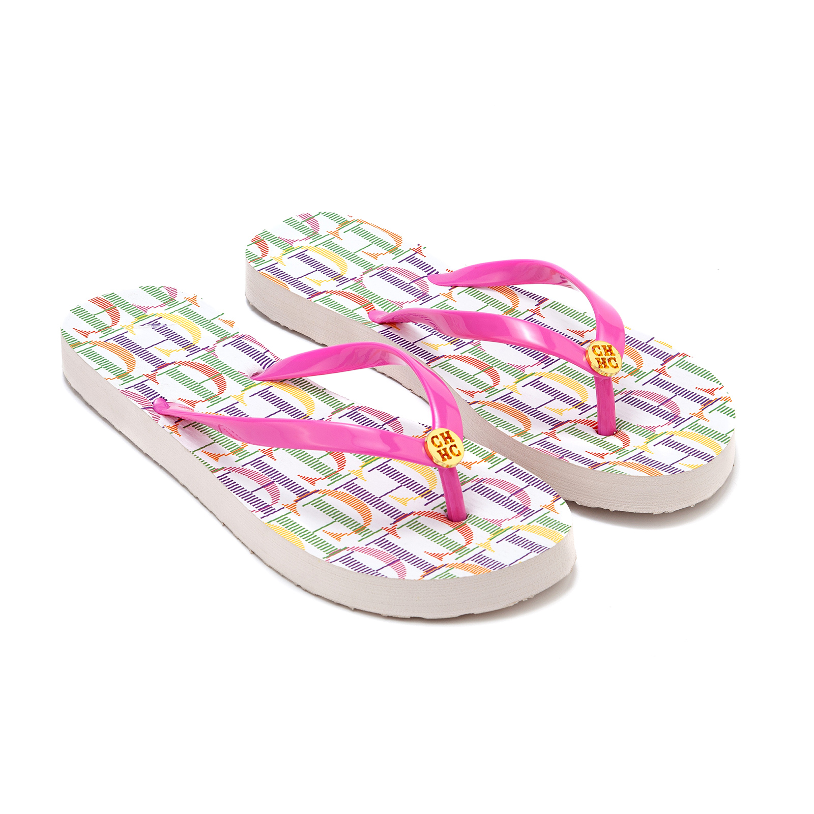 Women'S Vacation Accessories - Pink Letter Flip Flops Gold Buckle