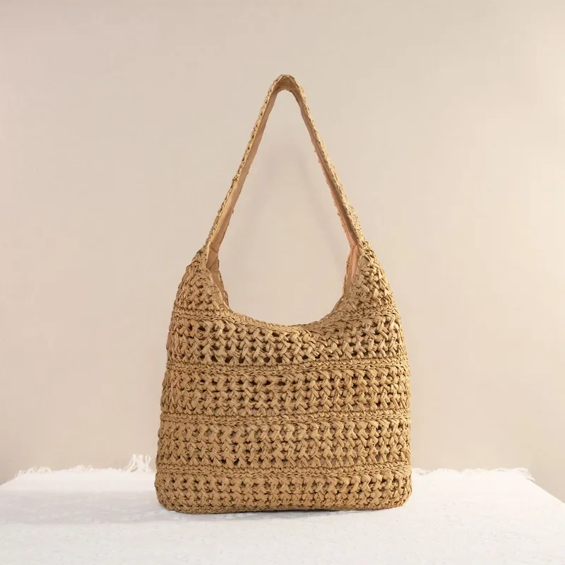 Women'S Vacation Accessories - Hollow Straw Handwoven Tote Bag Large