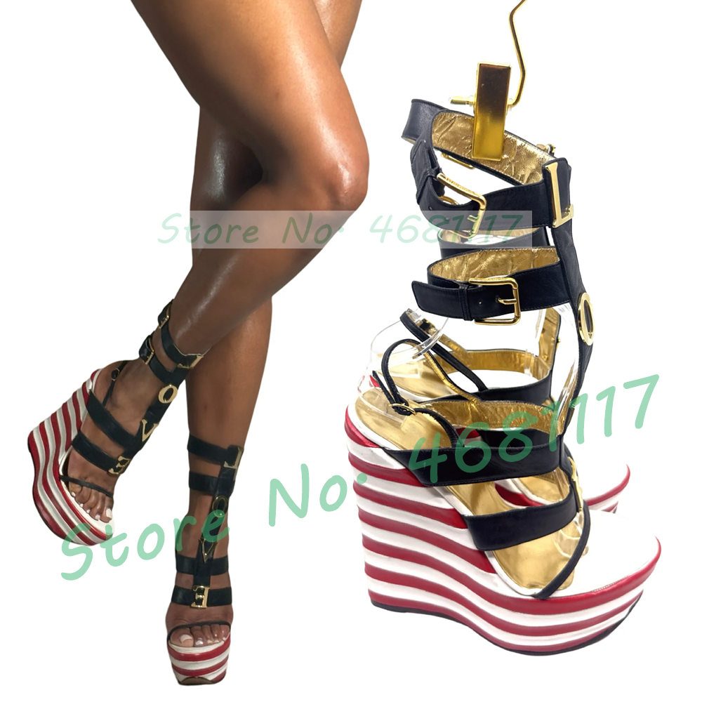 Red Striped Platform Wedges Sa – Women'S Accessories For Shoes recenzja i cena