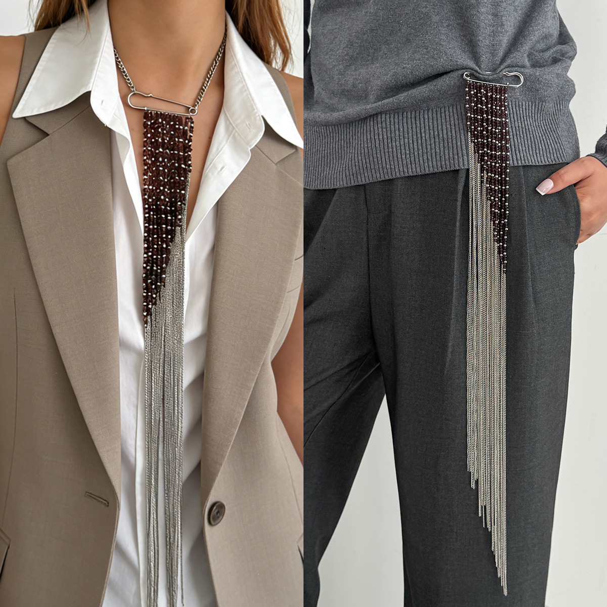 Silver Color Tassel Chain Broo – Women Accessories Jewelry recenzja i cena