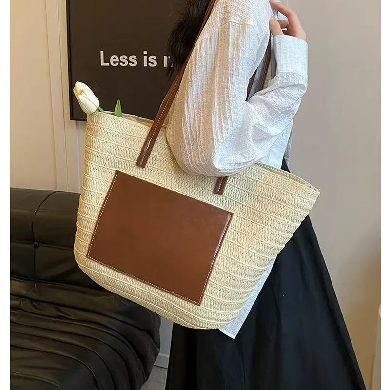 Straw hand-woven tote bag larg – Women'S Vacation Accessories recenzja i cena